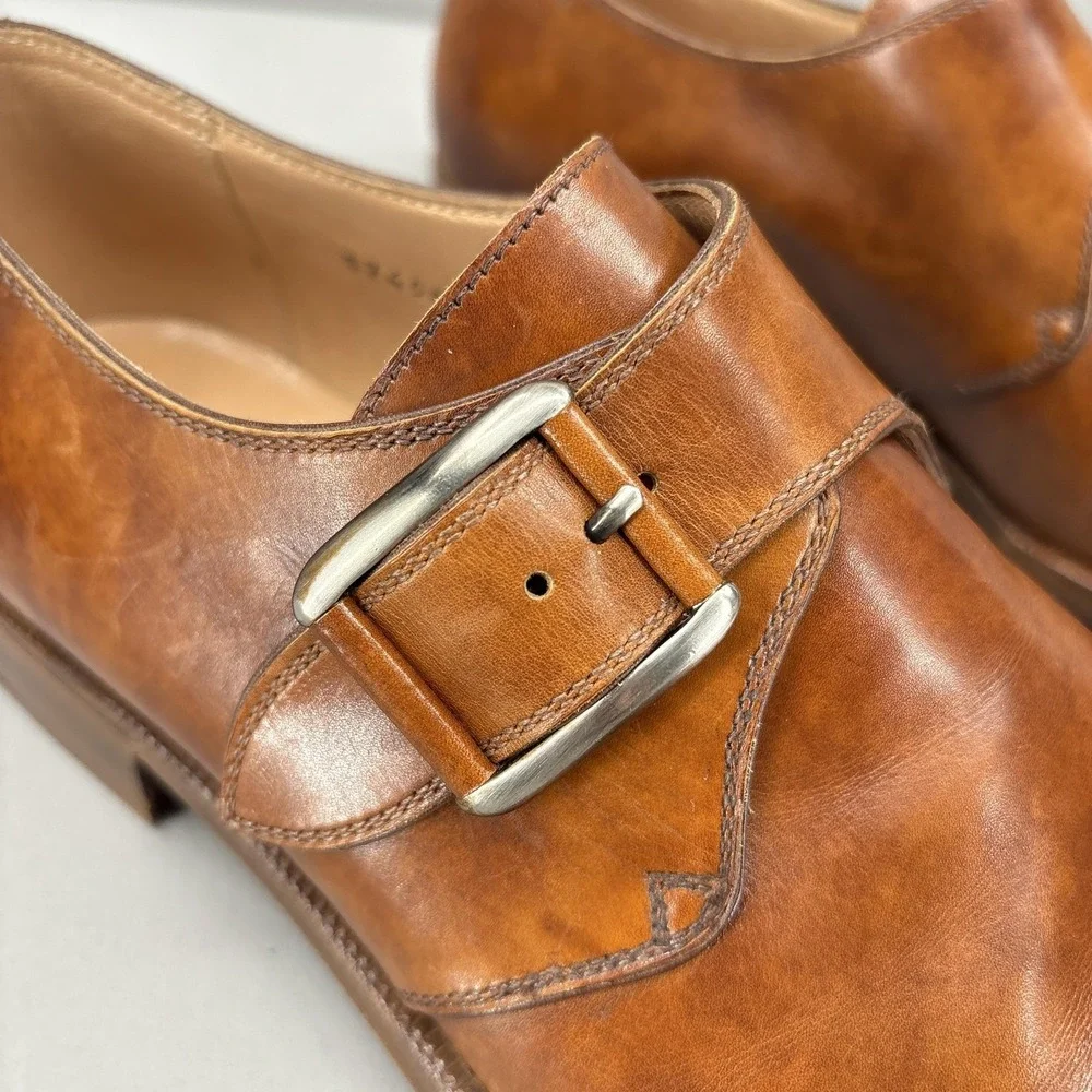 Gravati‎ Shoes Mens Size 8.5 Leather Monk Strap Cap Toe Dress Handmade Italy NEW